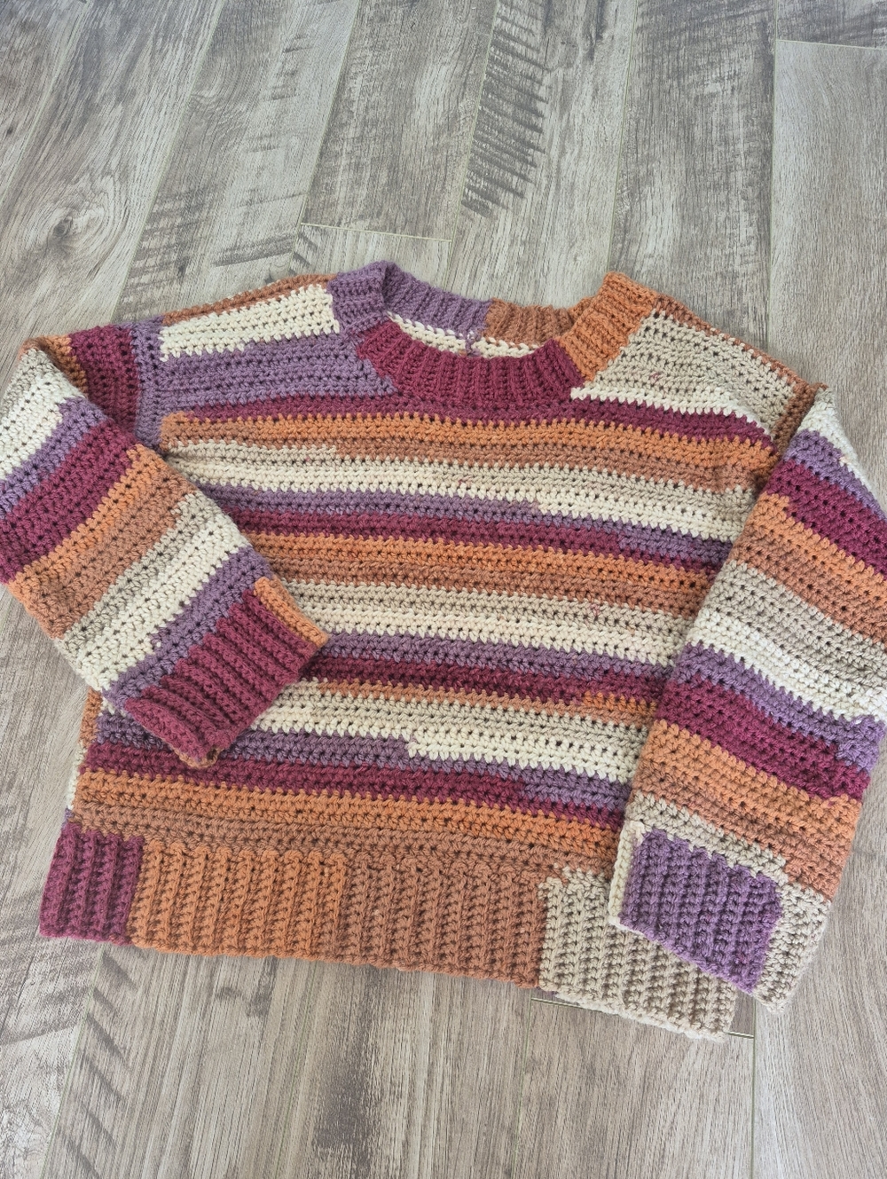Handmade Hand Crocheted Women's Boho Cottagecore Striped Sweater Size M/L - Picture 2 of 5